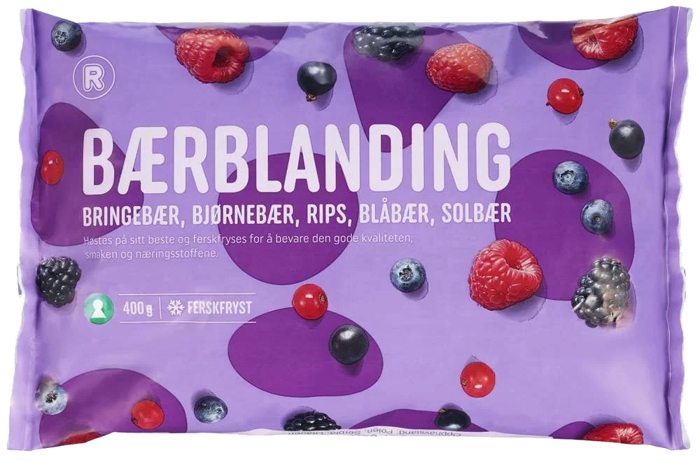 Bærblanding Med bringebær, bjørnebær, rips, blåbær og solbær, 400 g