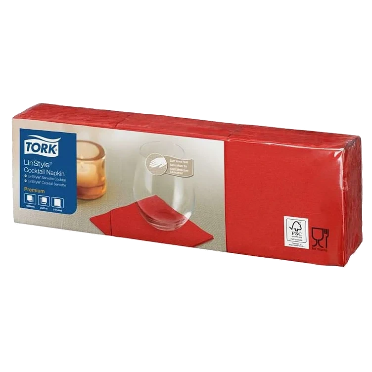 Coctailserviett linstyle rød 23cm 4f   10x150stk