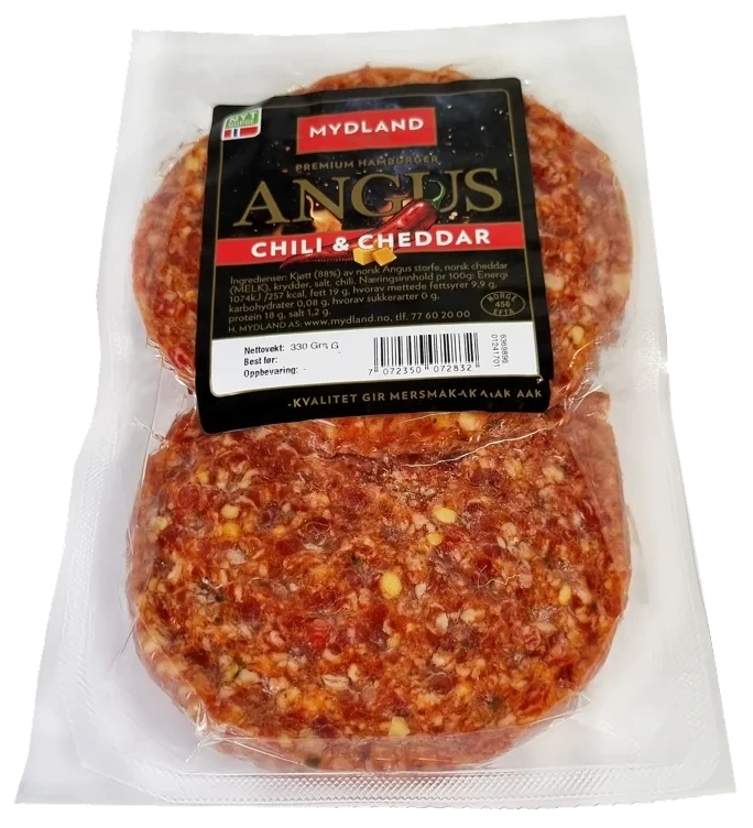 Angusburger Chili & Cheddar 2x165g Frys Mydland