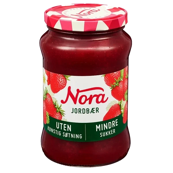 Jordbærsyltetøy Mindre Sukker 530g Nora