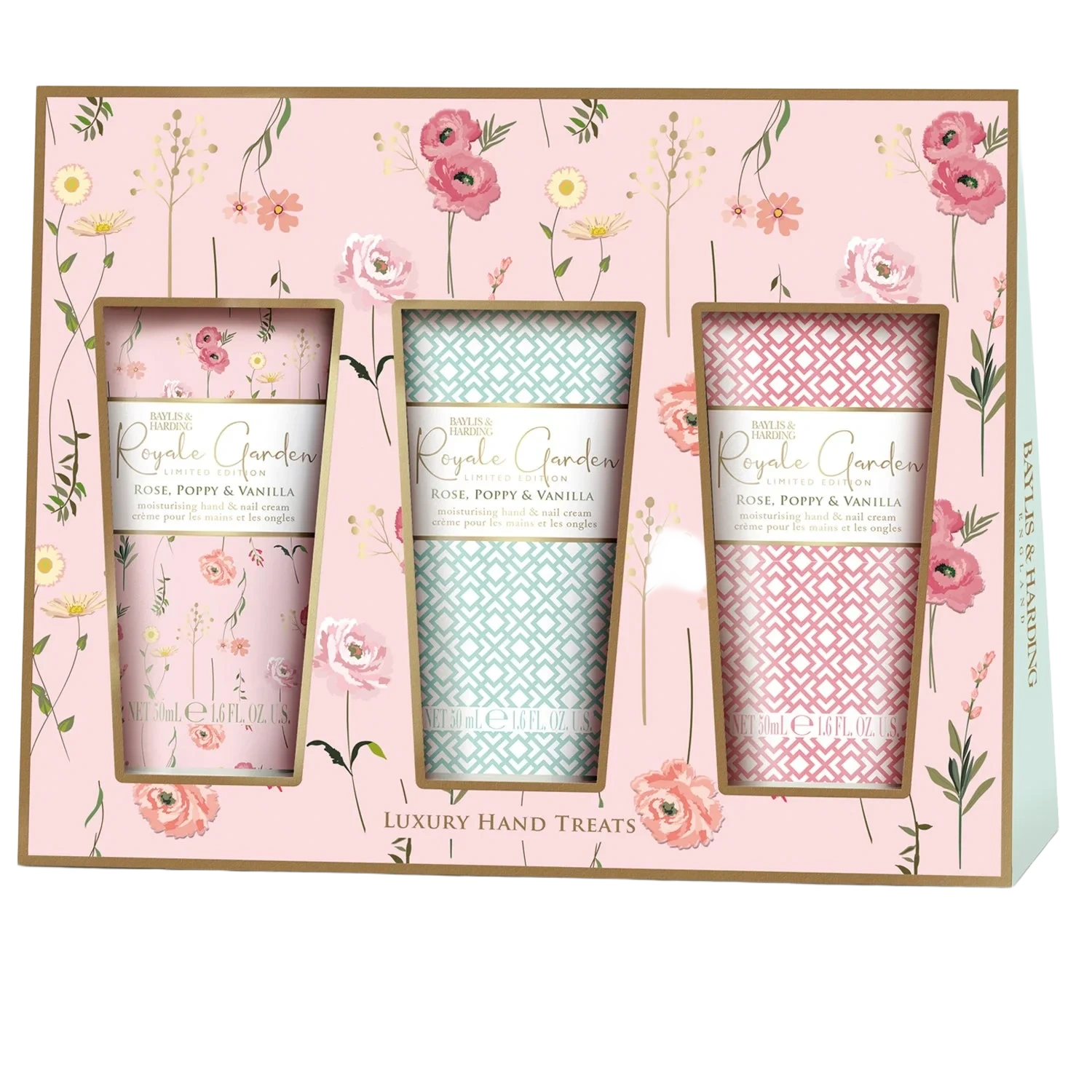Baylis & Harding Royale Garden Rose, Poppy & Vanilla Hand Cream Trio Gift Set