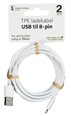 POWER CHARGE 2 M Hvit Ladekabel For Iphone