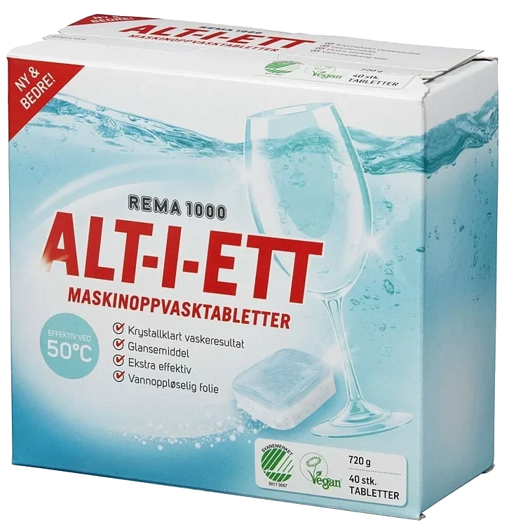 Maskinoppvasktabletter alt-i-ett  40pk