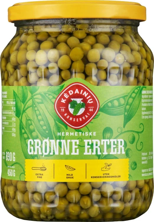 Erter Grønne Ekstra Fine 690g Kedainiu