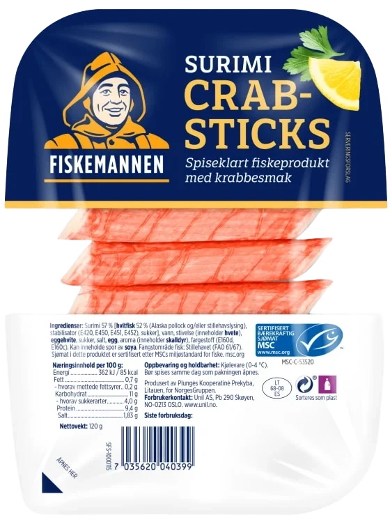 Surimi Crabsticks Msc 120g Fiskemannen