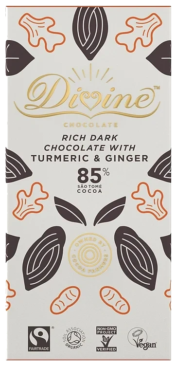 Dark chocolate 85% w/turmeric & ginge, økol. 80g