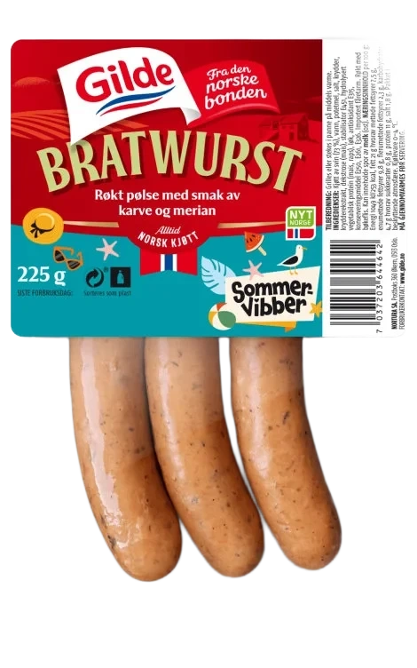 Spesialpølse Røkt Bratwurst 225g Gilde