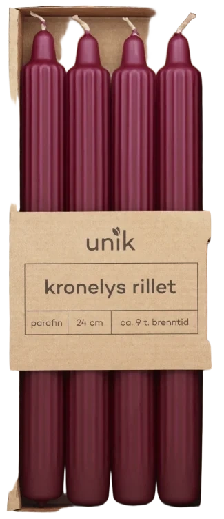 Kronelys Rød Rillet 4stk Unik