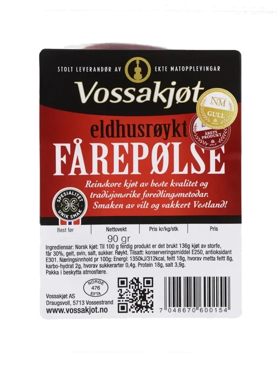 Eldhusrøykt Fårepølse 90g Vossakjøt