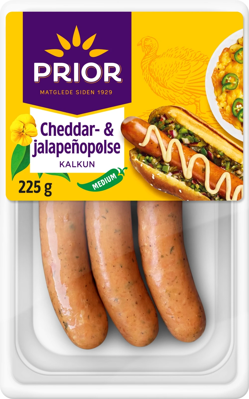Cheddar- & jalapenopølse av Kalkun 225g
