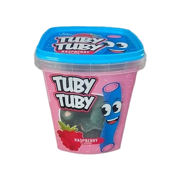 Becky´s Tuby Tuby - Fylte Gummibarer med Bringebærsmak