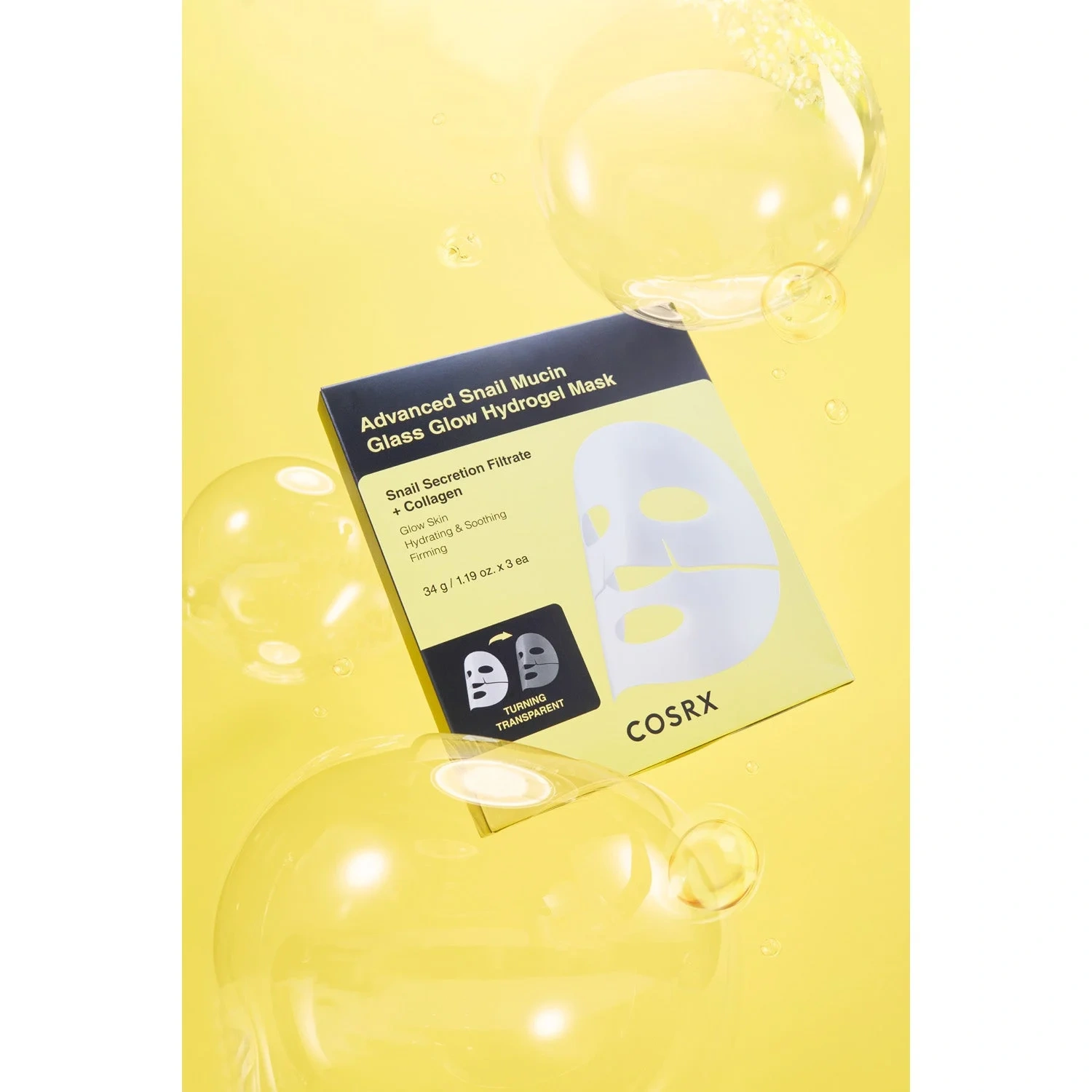 COSRX Advanced Snail Mucin Glass Glow Hydrogel Mask, 3 stk.