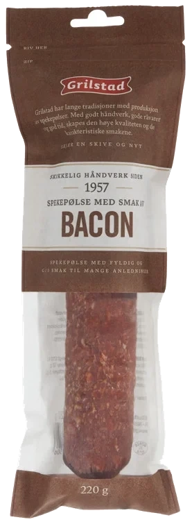 Bacon Spekepølse hel 220g Grilstad