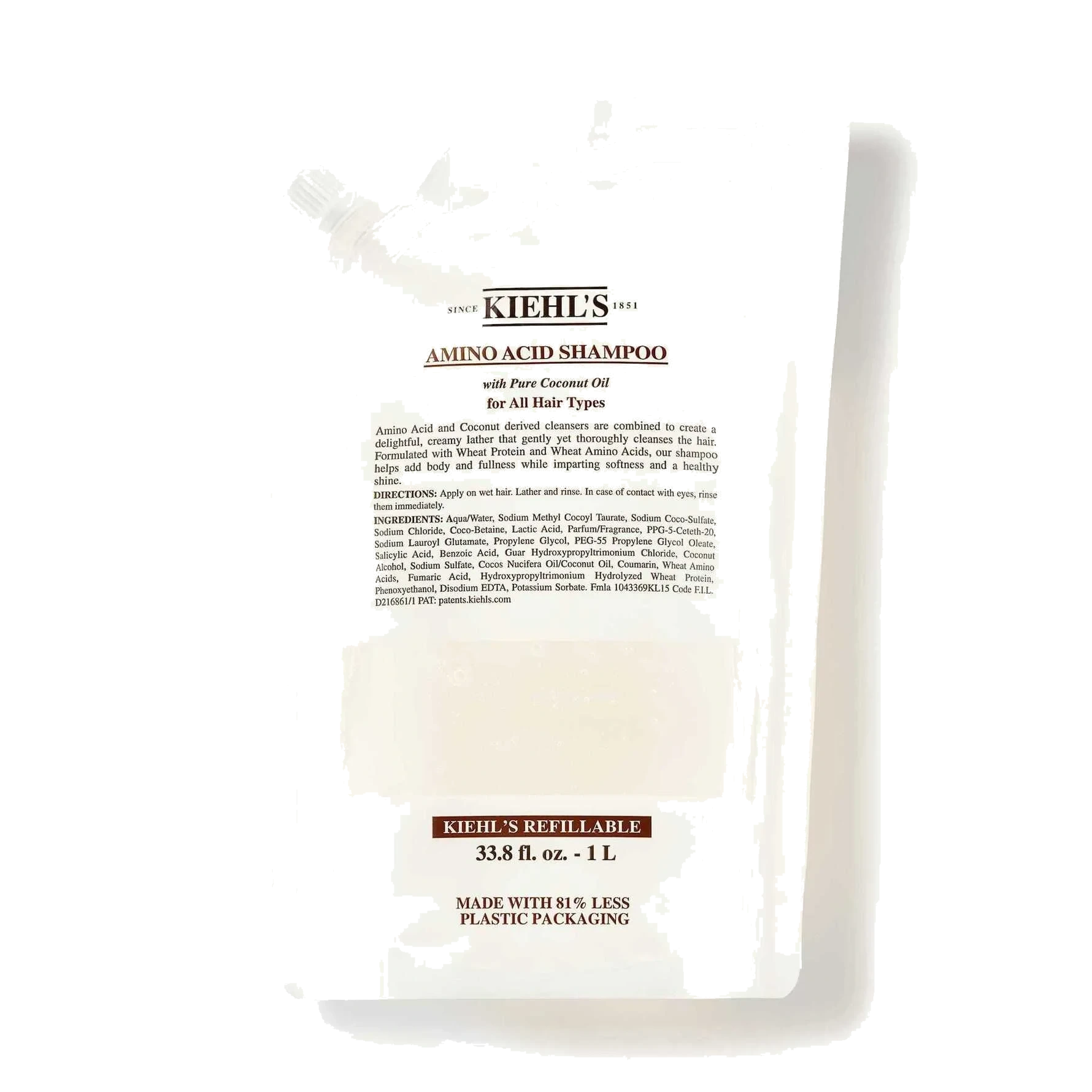 Kiehl’s Amino Acid Shampoo with Pure Coconut Oil Refill Pouch 1000 ml, Refill