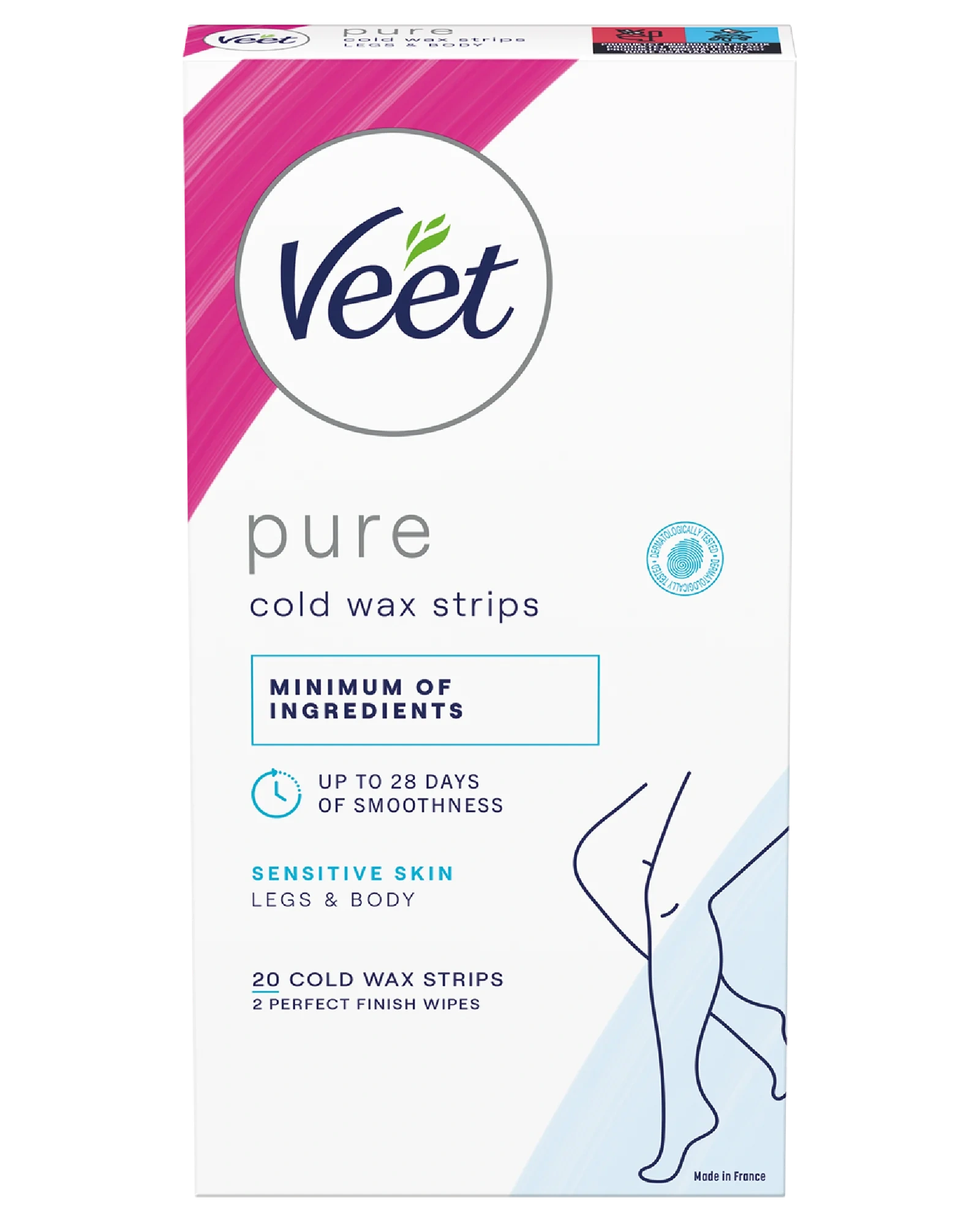 Veet Pure hårfjerningsstrips kropp&ben, 20 stk.
