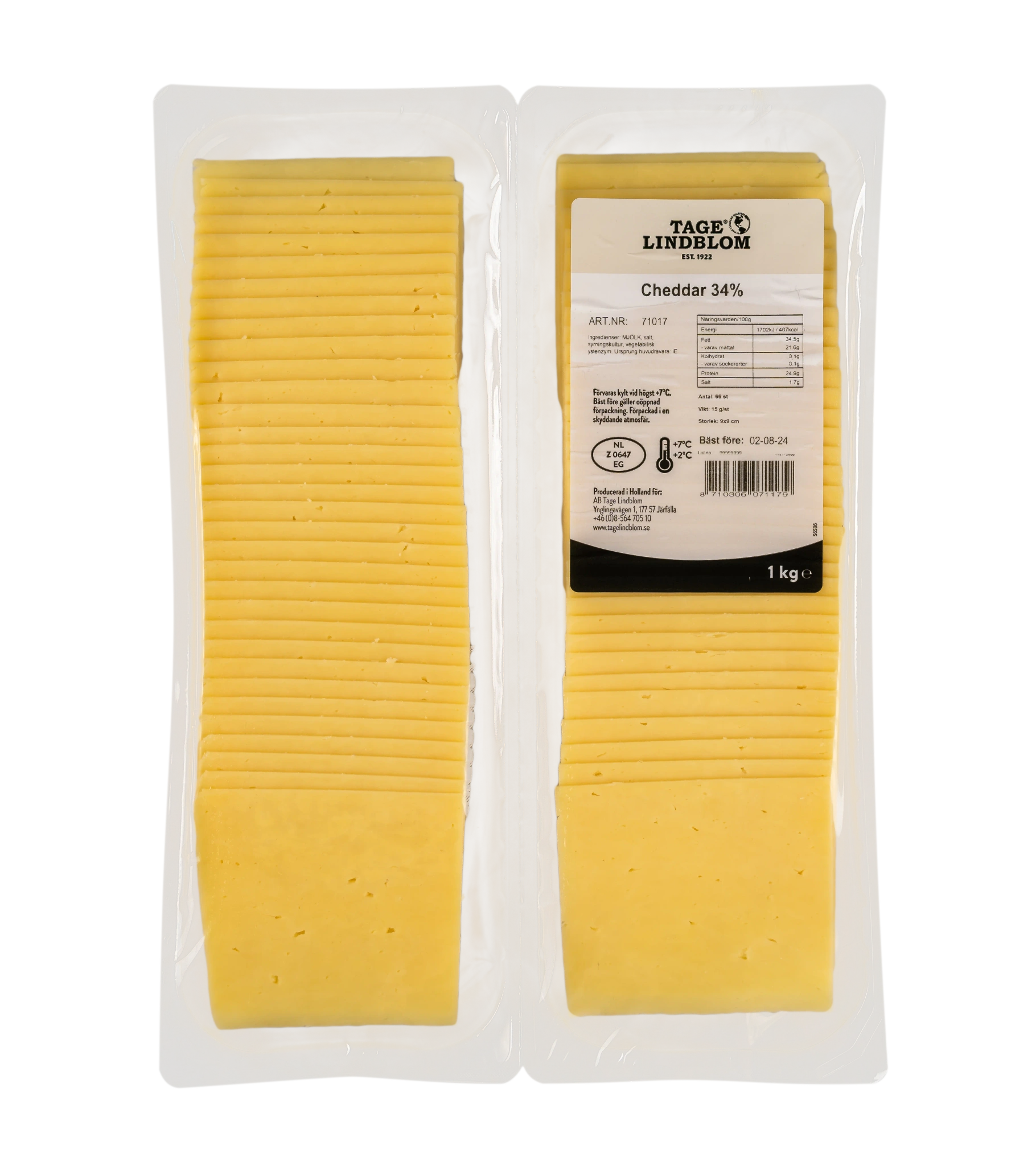 Skivad Cheddar 34%, 66x15g