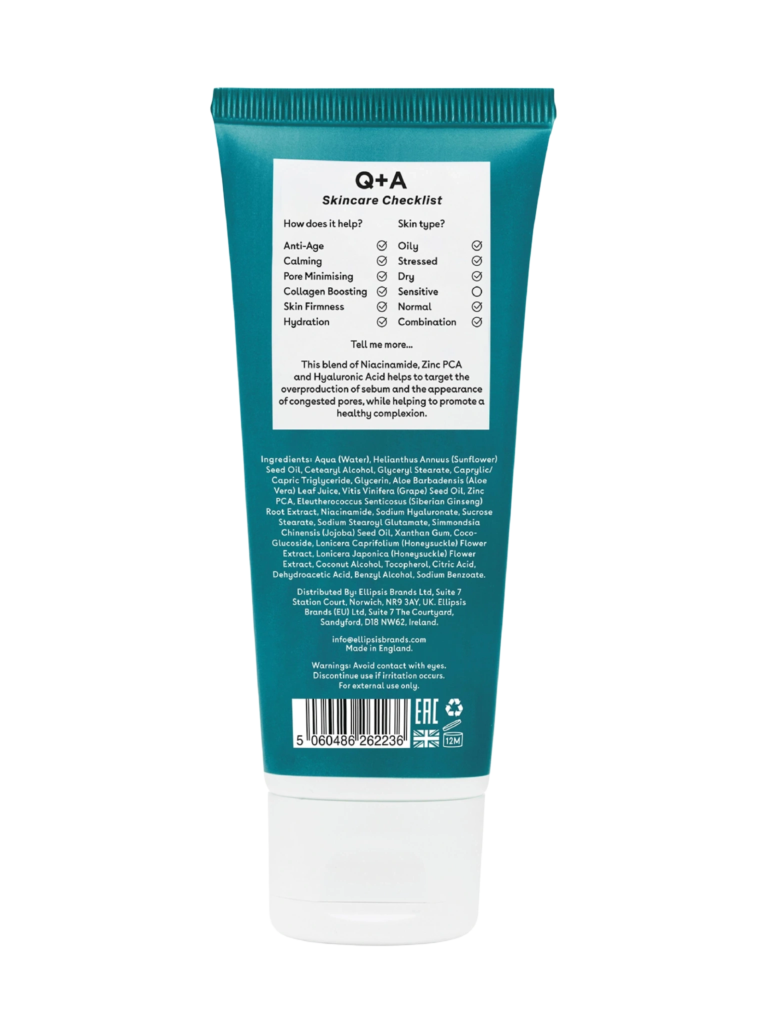 Q+A Zinc PCA Daily Moisturiser, 75 ml