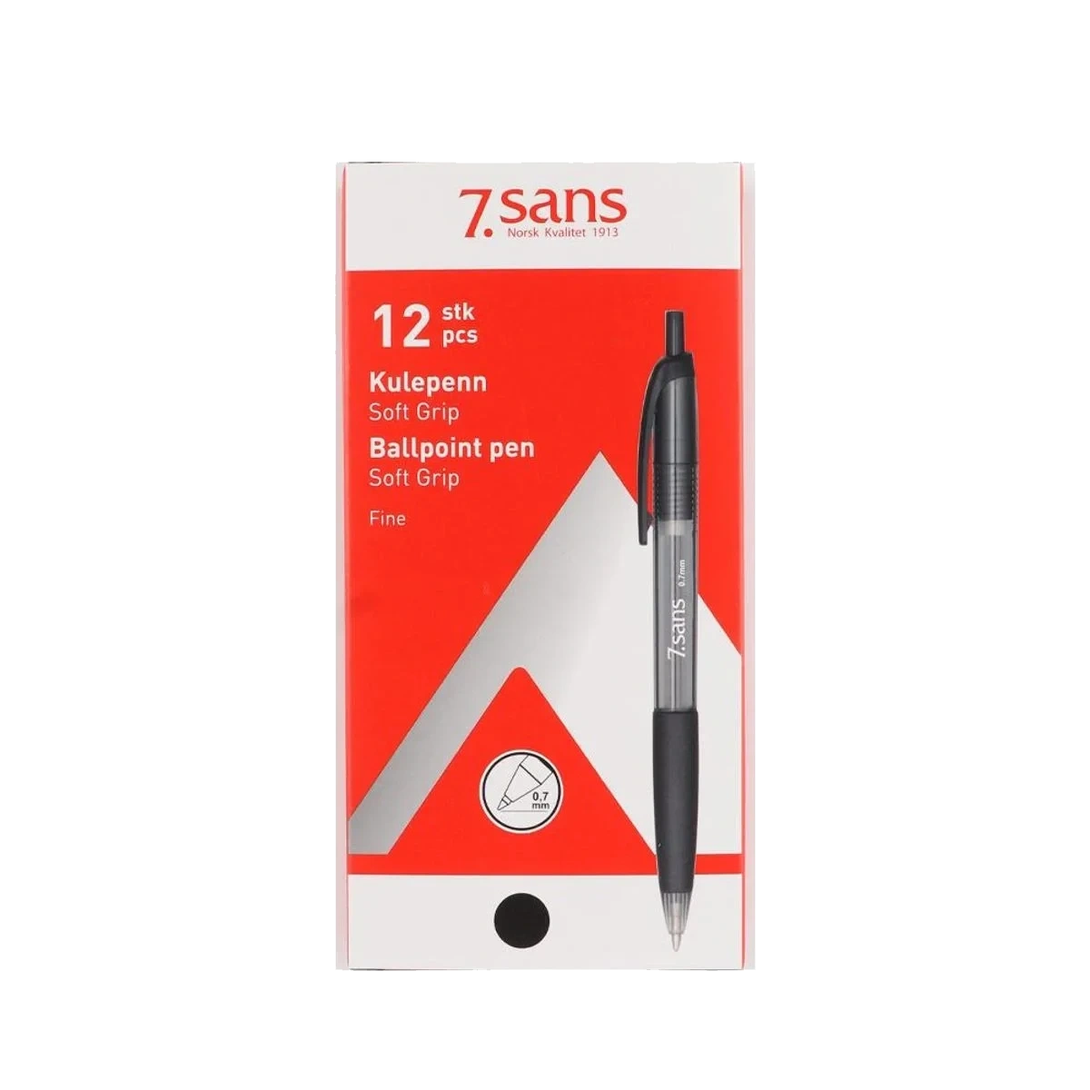 Softgrip Kulepenn - Sort Fine (Kartong 12 stk)