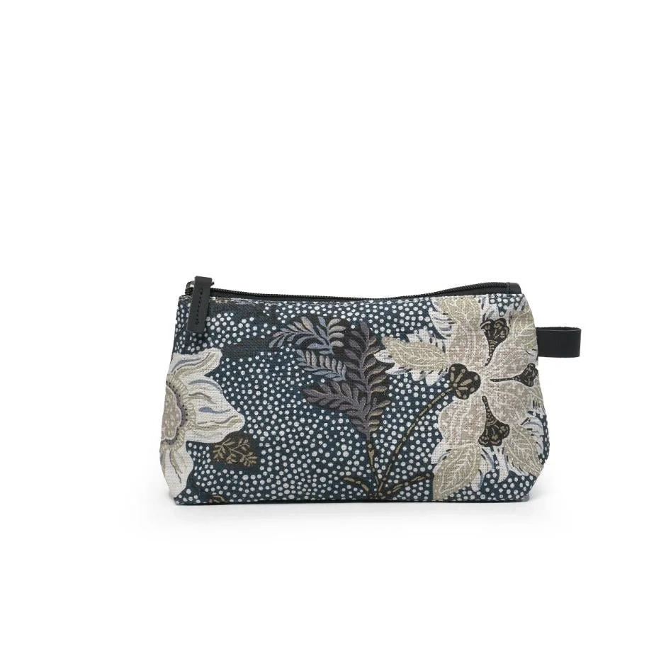 Ceannis Cosmetic Small Denim Blue Flower Linen