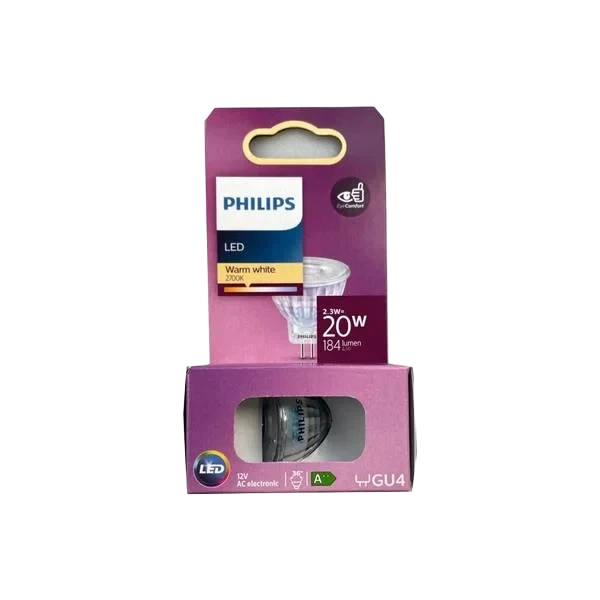 Led 20w Gu4 Spotpære Varmhvit Farge 36grader Spredningsvinkel Philips