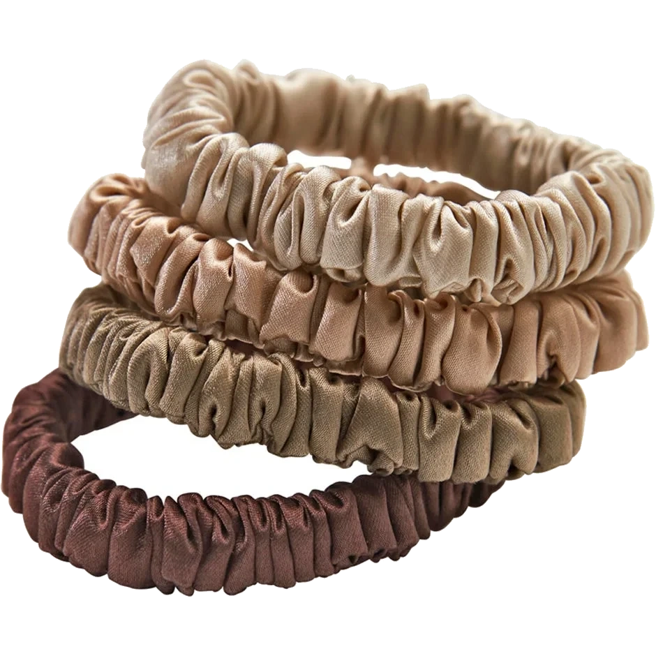 Lenoites Mulberry Silk Skinny Scrunchies Beige, Light Brown, Brown, Coffee
