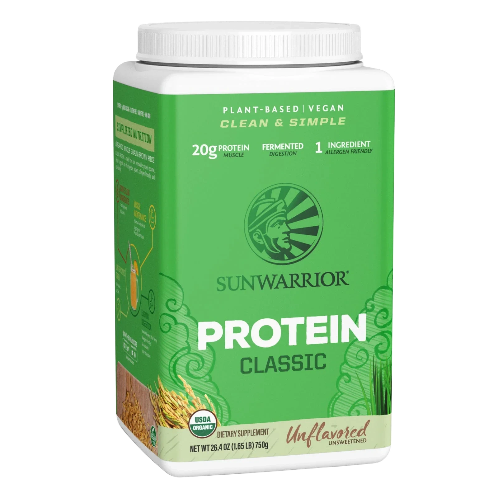Sunwarrior classic unflavored proteinpulver 750 g