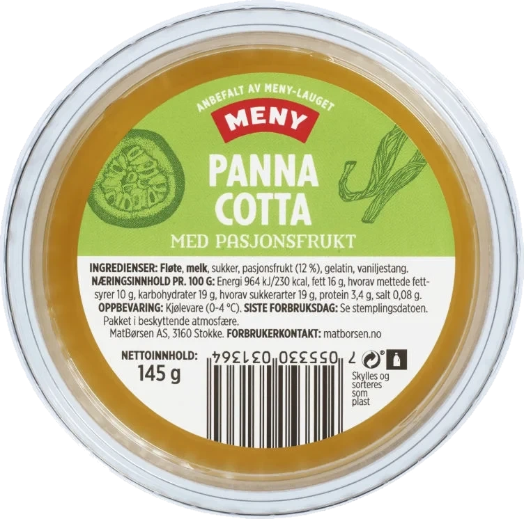 Panna Cotta m/Pasjonsfrukt 145g Meny