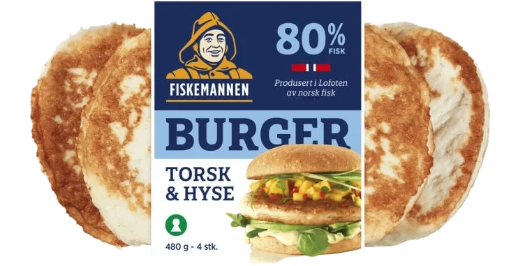 Fiskeburger 80% Torsk&Hyse 480g Fiskemannen