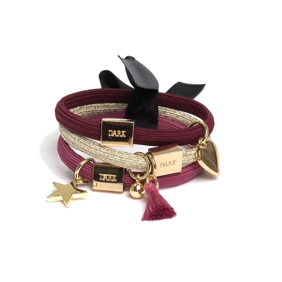 Dark Hair Ties 3 Pk Charm Combo