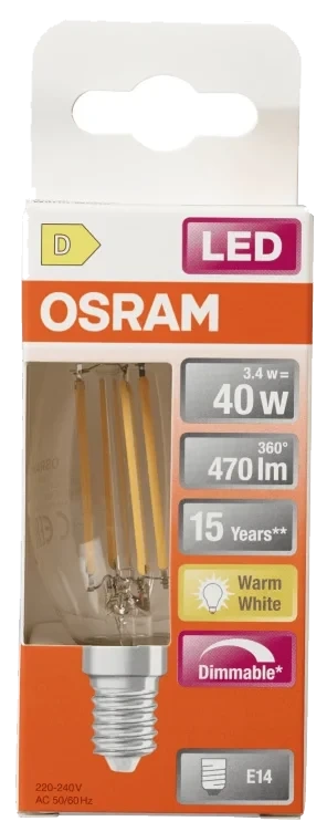 Lyspære Led Cl B 40 Klar Dim 827 E14 Osram