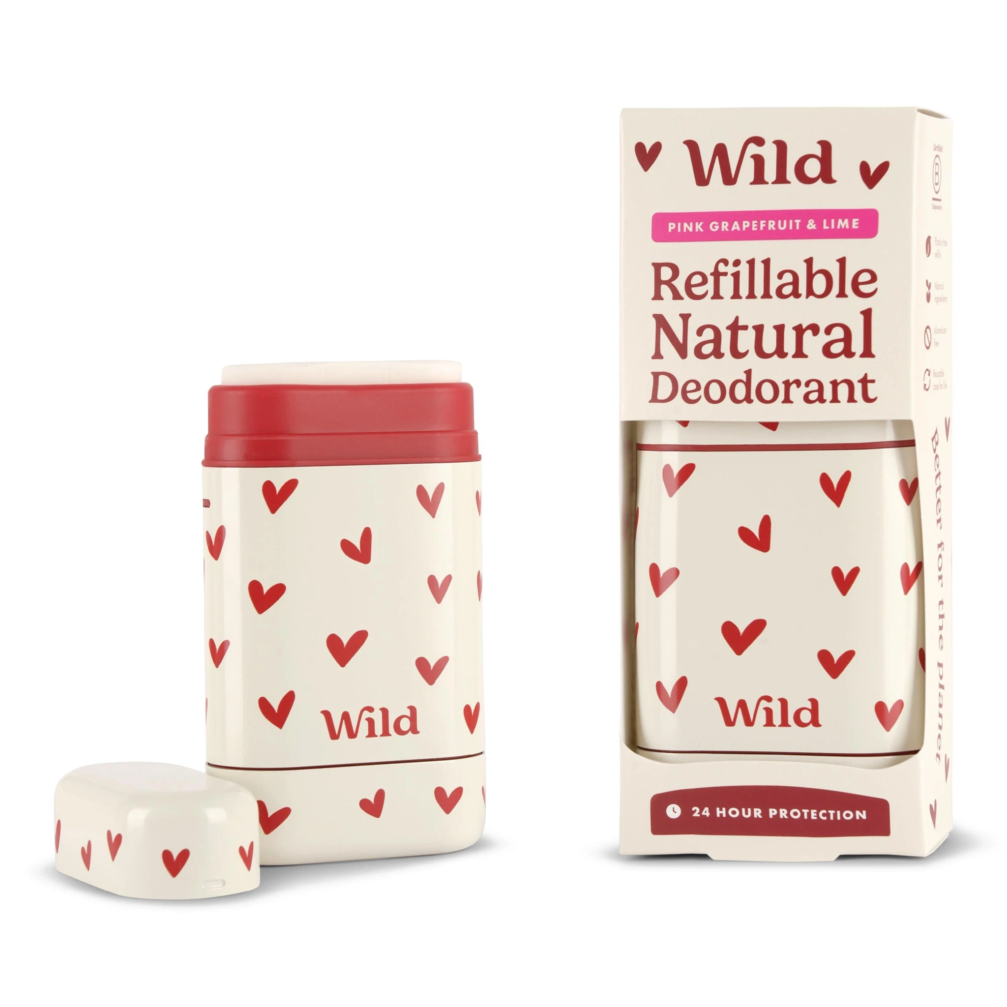 Wild Deo Heart Case Pink Grapefruit & Lime Startpakke, Hvit, 40 g