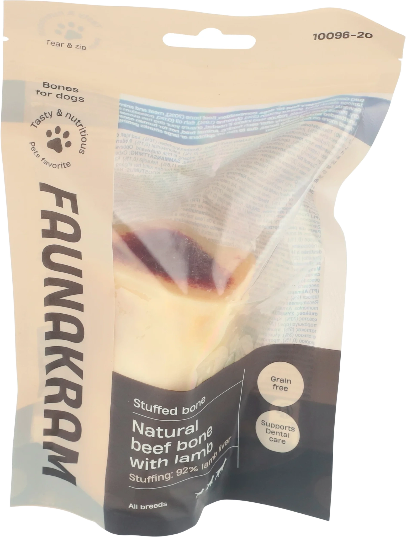 Faunakram Natural beef bone with stuffing: 92% lam