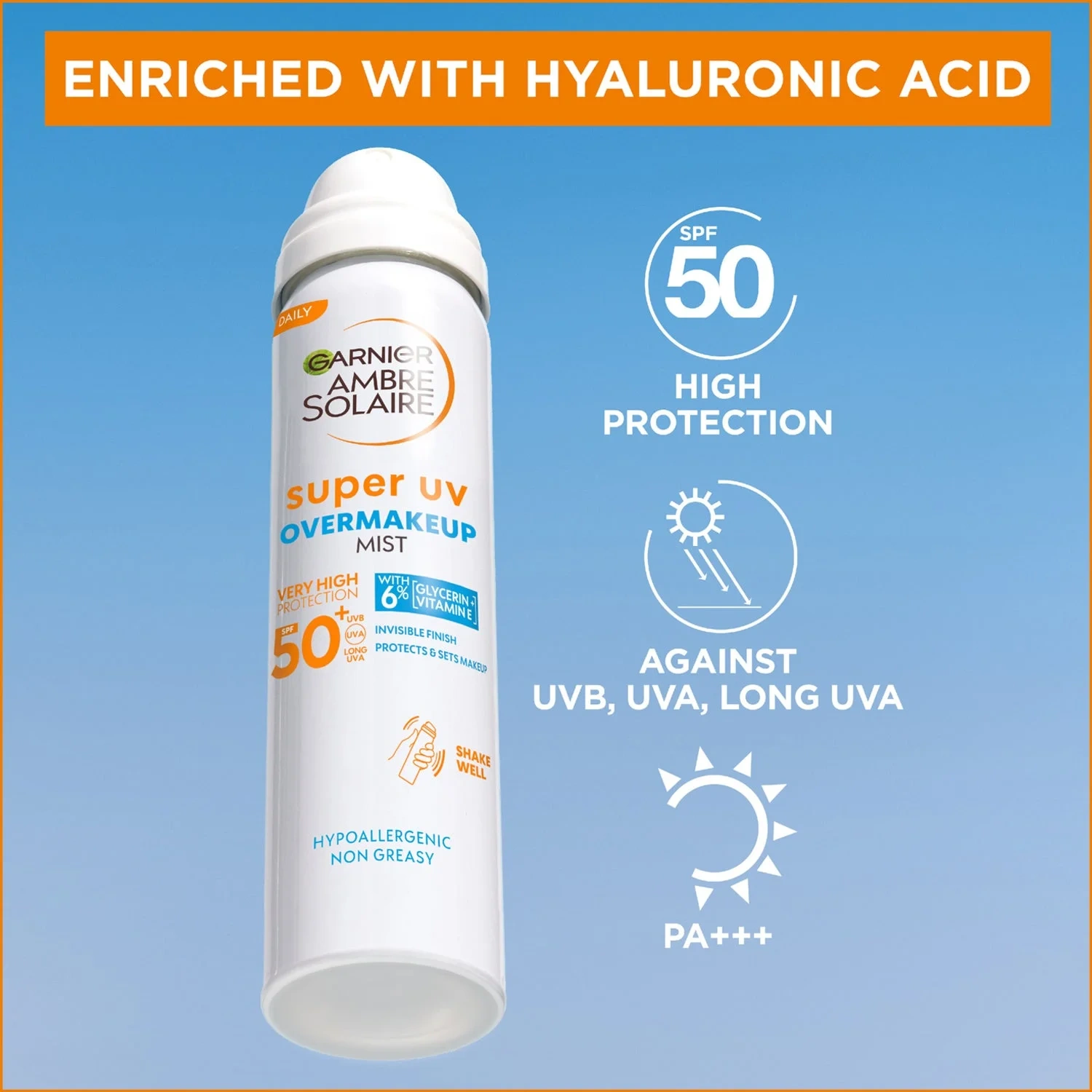 Garnier Ambré Solaire Spray Super Uv Over Makeup Mist With Hyaluronic Acid Spf50