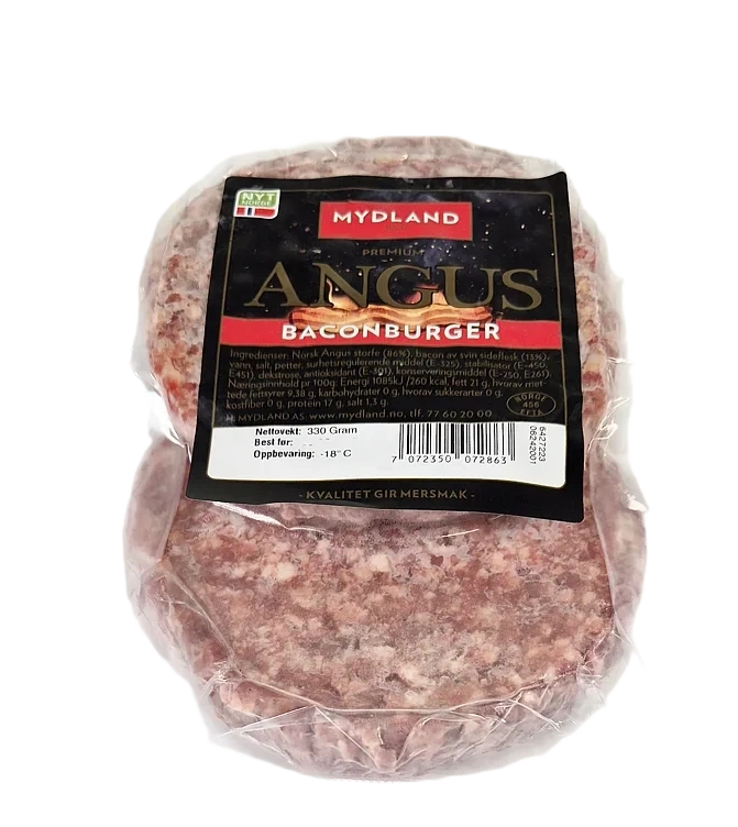 Angusburger med Bacon 2 X 165g Fersk Mydland