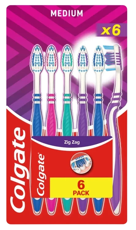 Colgate Tannbørste Zig Zag Medium 6pk