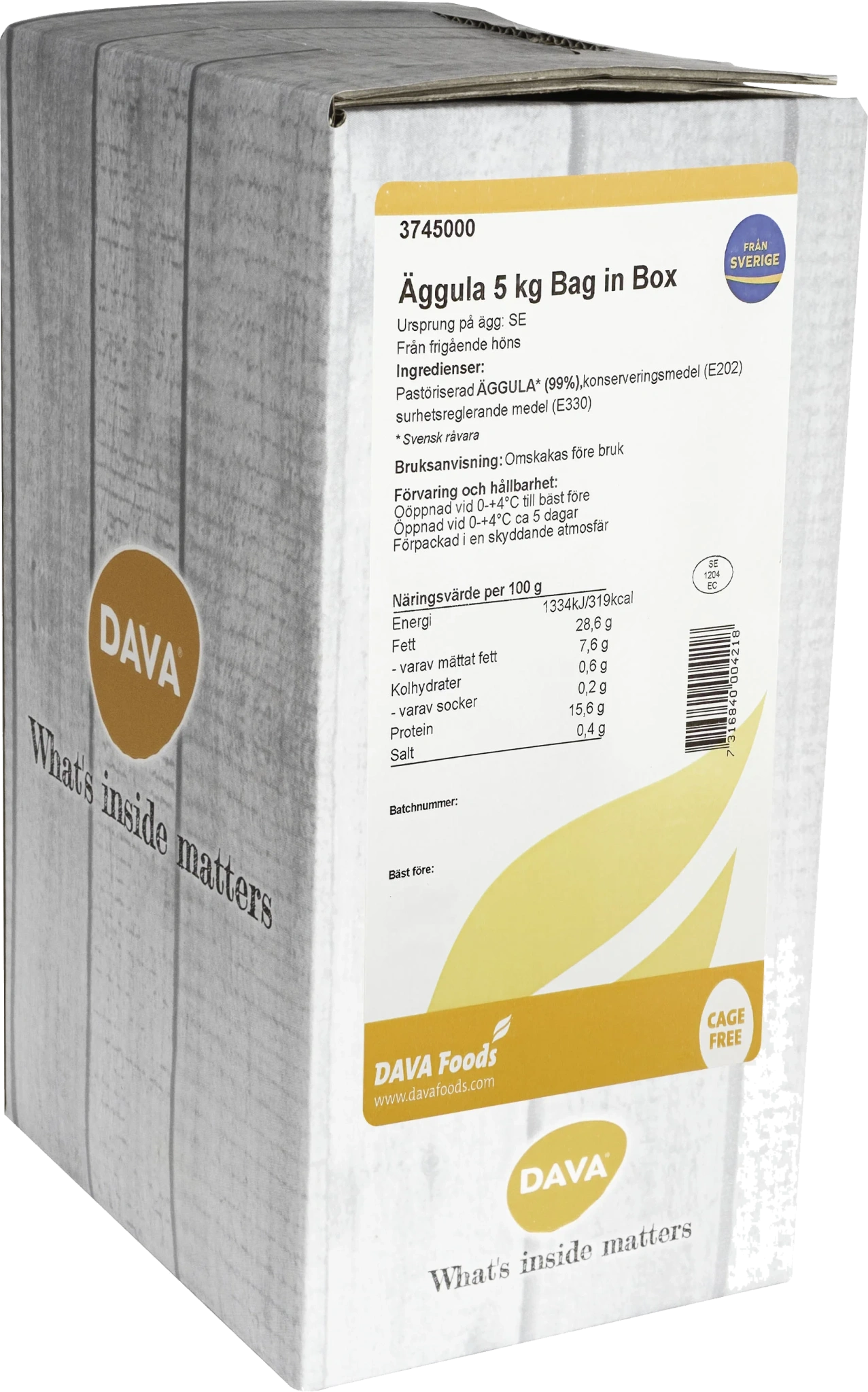 Äggula frigående inne SE 5kg BIB