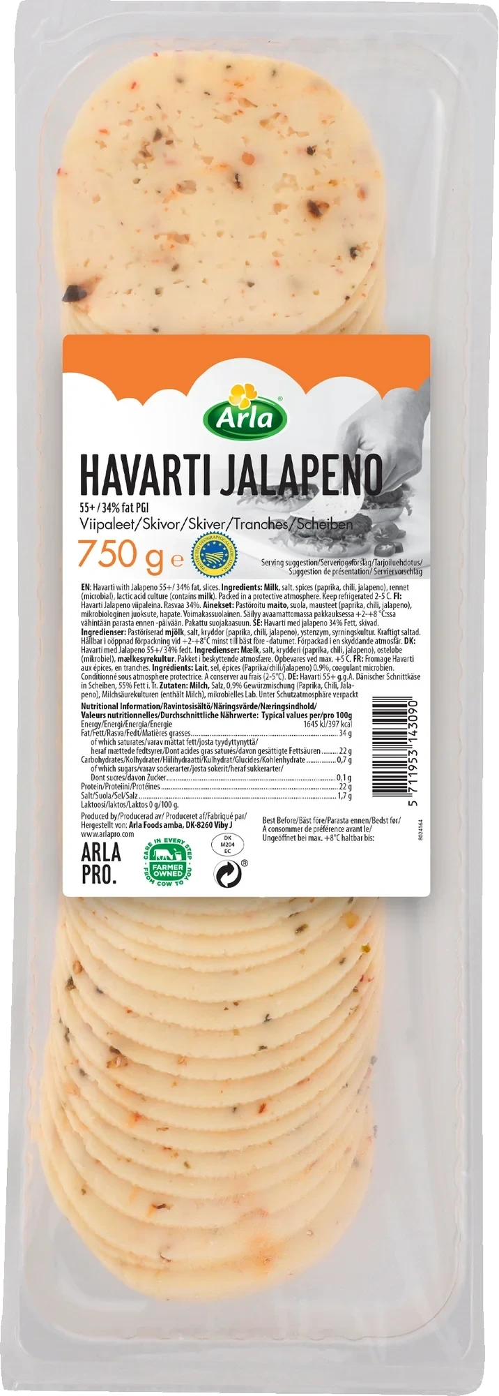 Havarti Jalapeno skivad ost 34%