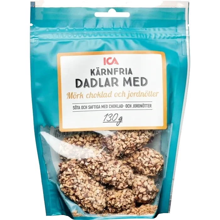 Dadlar mörk choklad jordnötter 130g Klass 1 ICA