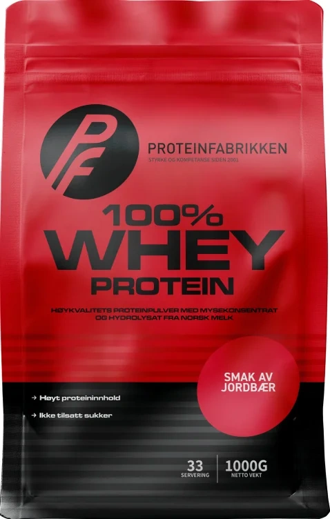 Whey Protein 100% Jordbærsmak 1kg Pf