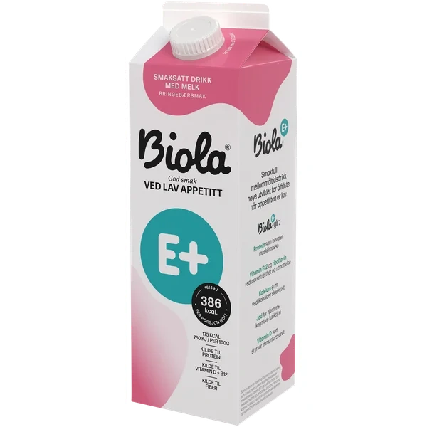 Biola E+ Plussdrikk Bringebærsmak 1l