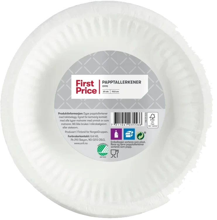 Papptallerken Dyp 19,5cm 25stk First Price