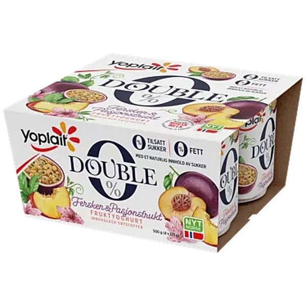 Yoplait Double 0% Fersken/pasjon 4pk 125g