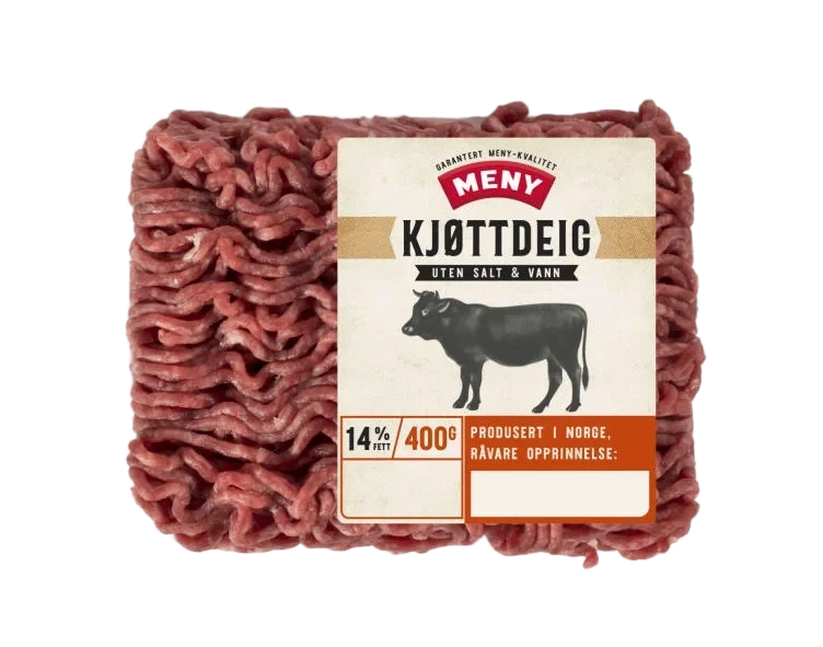 Kjøttdeig Storfe 14% u/Salt og Vann 400g Meny