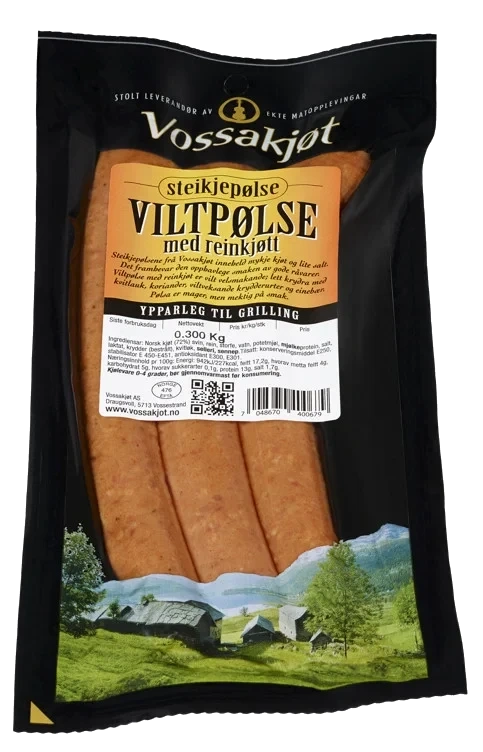 Steikjepølse Viltpølse med Reinkjøt 300g Vossakjøt