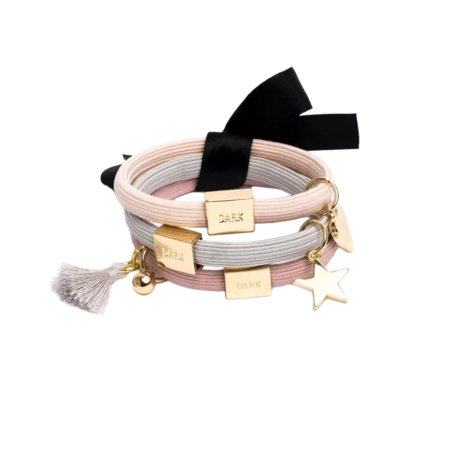 Dark Hair Ties 3 Pk Charm Combo