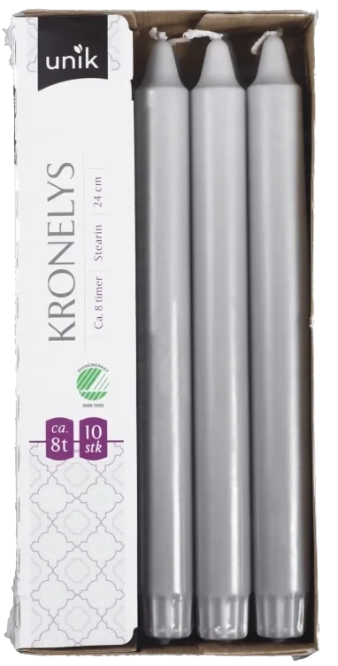 Kronelys Lys Grå 24cm 10stk Unik
