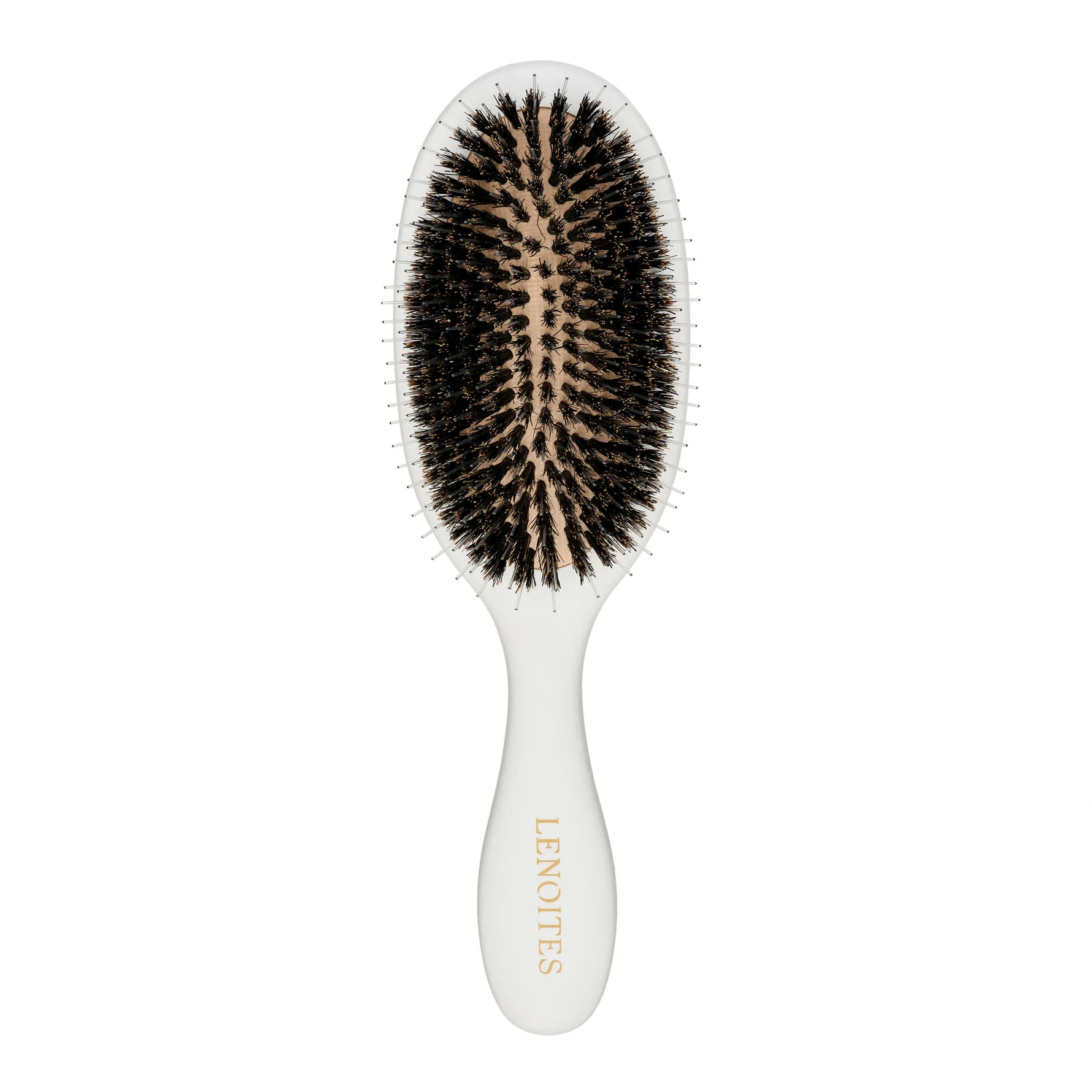 Lenoites Wild Boar Hair Brush with Cleaning Tool White