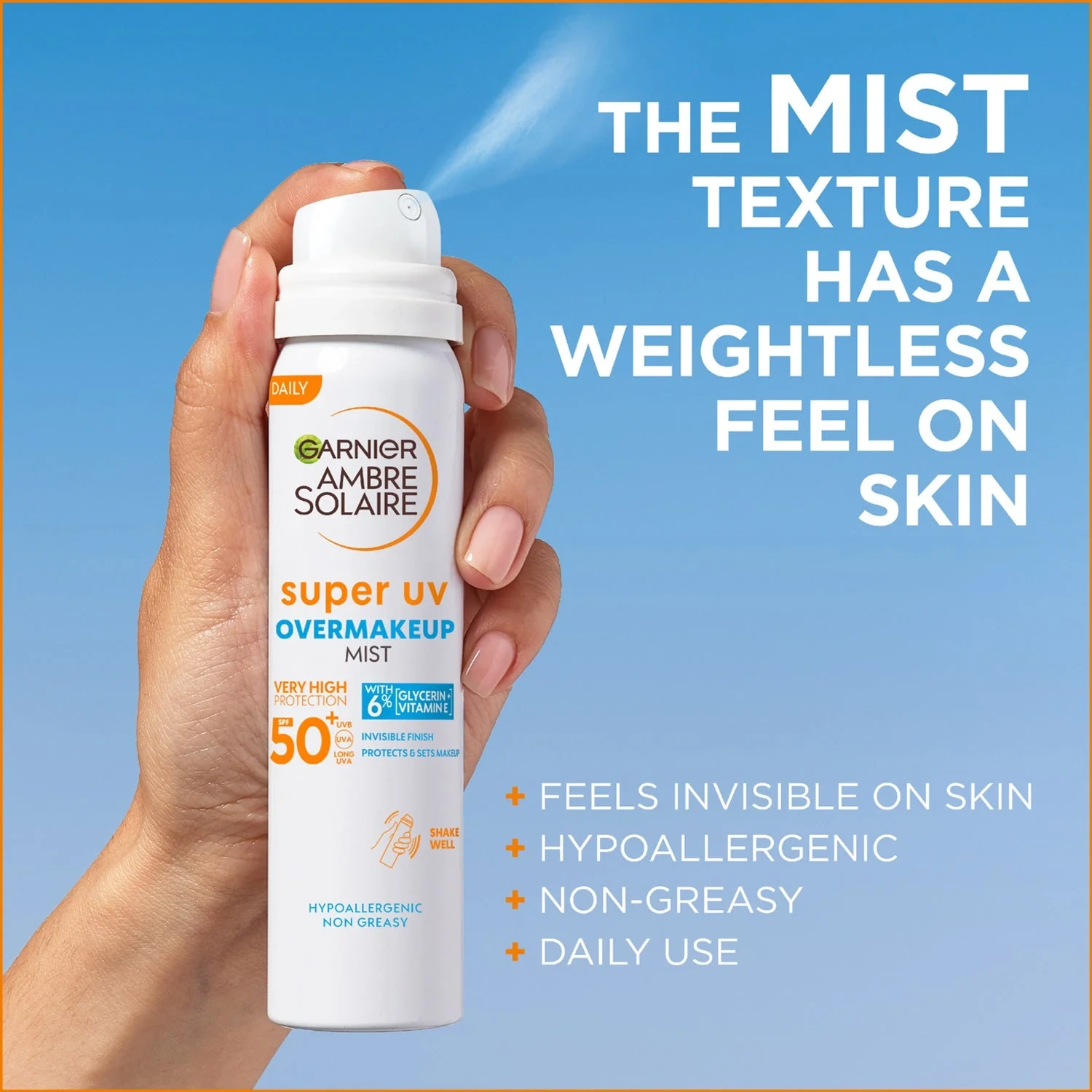 Garnier Ambré Solaire Spray Super Uv Over Makeup Mist With Hyaluronic Acid Spf50
