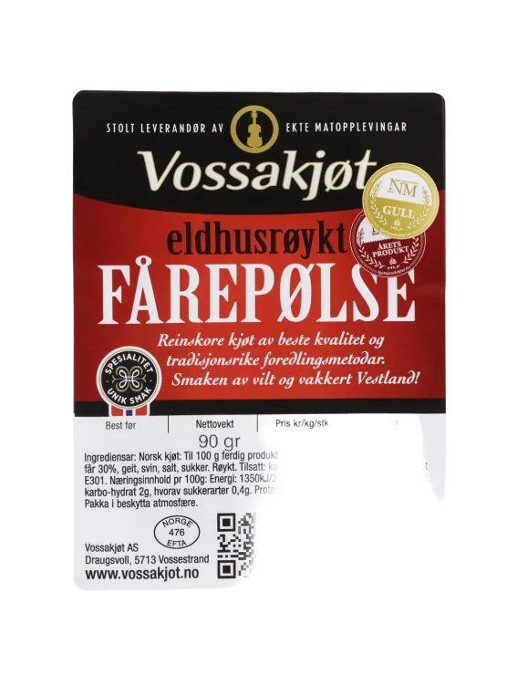Eldhusrøykt Fårepølse 90g Vossakjøt