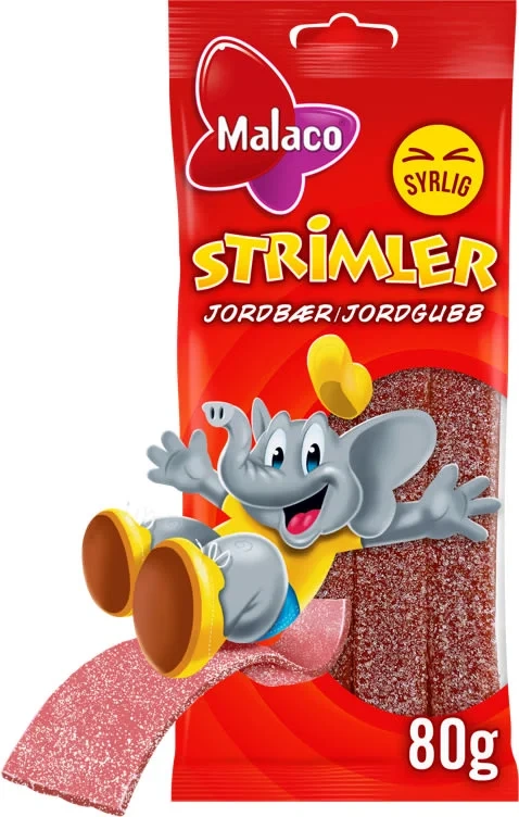 Strimler Jordbær 80g Malaco